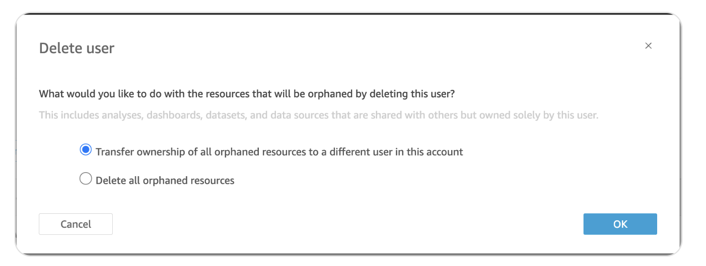 QuickSight delete user
